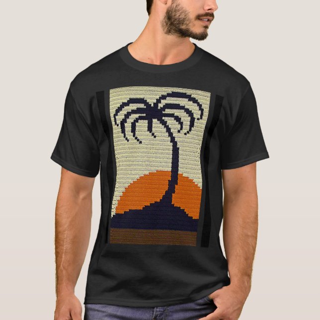 Camiseta Árvore Tropical Palm Sunrise Artisan Crochet Impre (Frente)