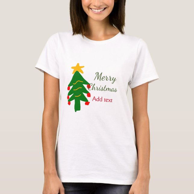 Camiseta Árvore verde de natal vermelho feliz Natal adicion (Frente)