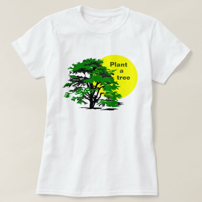 Camiseta Árvore Verde e Sol Amarelo, Plante uma Árvore (Frente do Design)