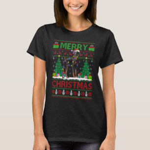 Camiseta Árvore Xmas Luzes Feias Papais noeis Doberman Pins