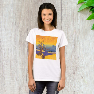 Camiseta Árvore Zen de Flor de Cerejeira Arte Abstrato do P