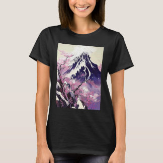 Camiseta árvores de cerejeira de montanha de neve japonesa