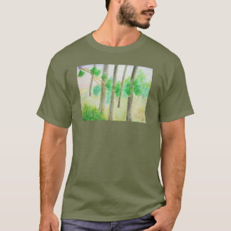 Camiseta Árvores de Cypress na aguarela nevoenta do por do