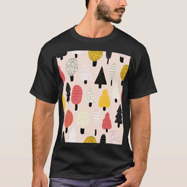 Camiseta Árvores de Doodle: Vintage, Natureza Abstrato. (Frente)
