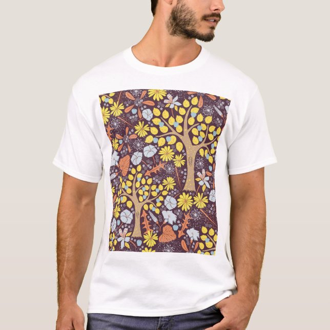 Camiseta Árvores de jardim, florais, padrão de maçã (Frente)