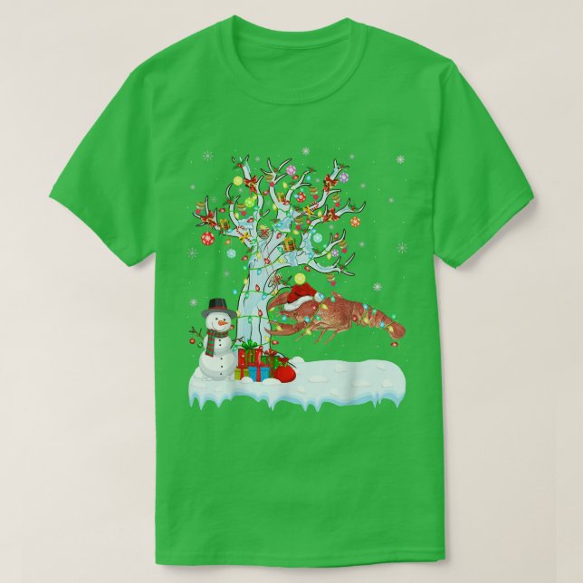 Camiseta Árvores de lagosta Xmas Iluminando Santa Hat Crawf (Frente do Design)