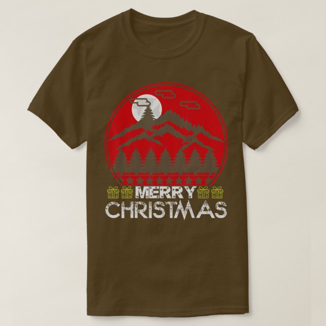 Camiseta Árvores de Montanha Feliz de Natal e Campos de Ale (Frente do Design)