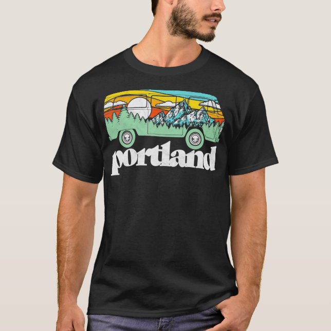 Camiseta Árvores de Montanhas Hippie Van, Oregon Portland   (Frente)