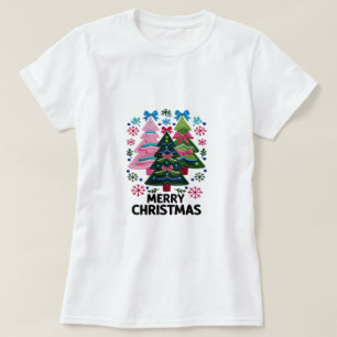 Camiseta Árvores de Natal Bordadas – Feliz Natal Pastel