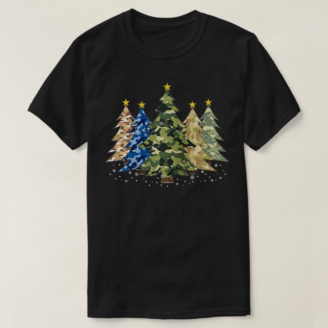 Camiseta Árvores de Natal Camo Impressão com Impressão de C (Frente do Design)