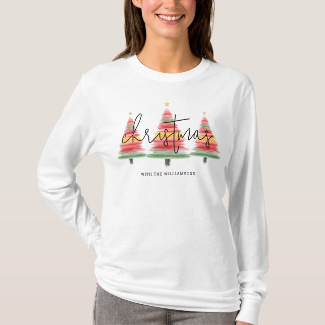 Camiseta Árvores de Natal de Aquarela (Frente)