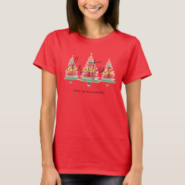 Camiseta Árvores de Natal de Aquarela Vermelha