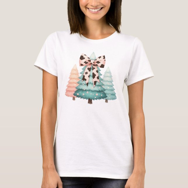 Camiseta Árvores de Natal de Pastel Whimsical com Impressão (Frente)