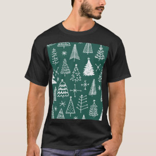 Camiseta Árvores de Natal desenhadas à mão, padrão de inver