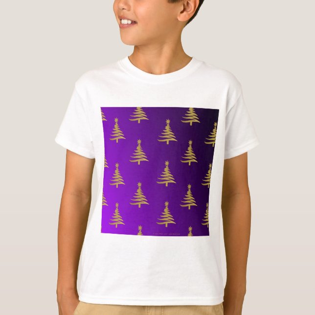 Camiseta Árvores de Natal Douradas em Roxo (Frente)