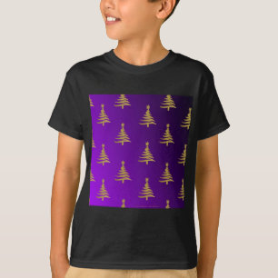 Camiseta Árvores de Natal Douradas em Roxo