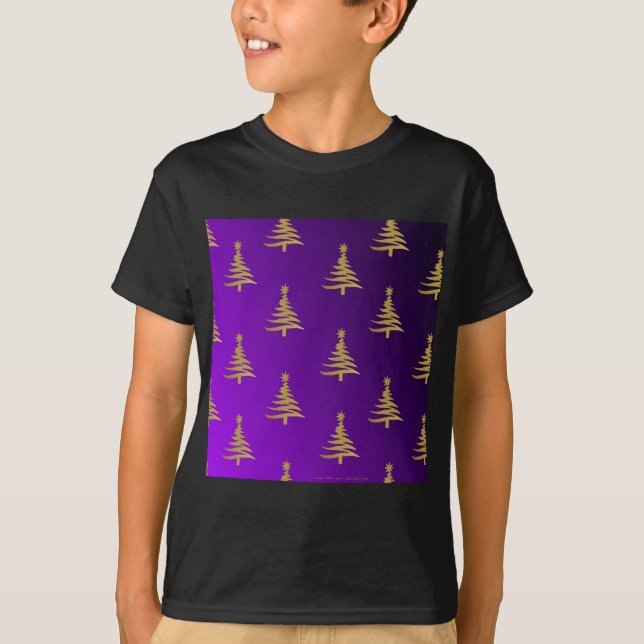 Camiseta Árvores de Natal Douradas em Roxo (Frente)