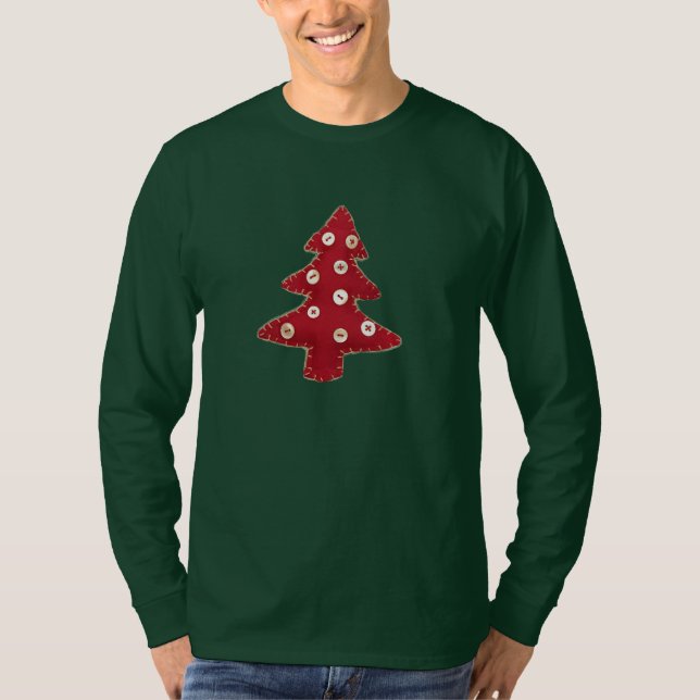 Camiseta Árvores de Natal e Botões de Craft Vermelho (Frente)
