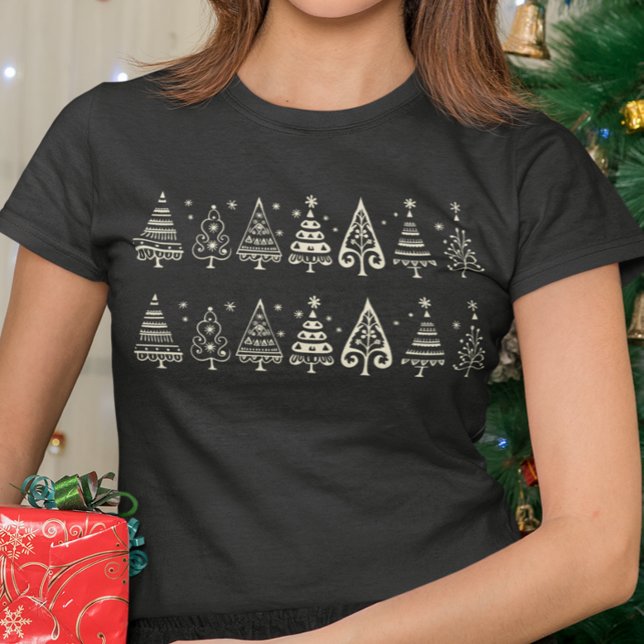 Camiseta Árvores de Natal Escandinavas Minimalistas (Criador carregado)