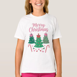 Camiseta Árvores de Natal Feliz Arco Cane de Açúcar Estrela