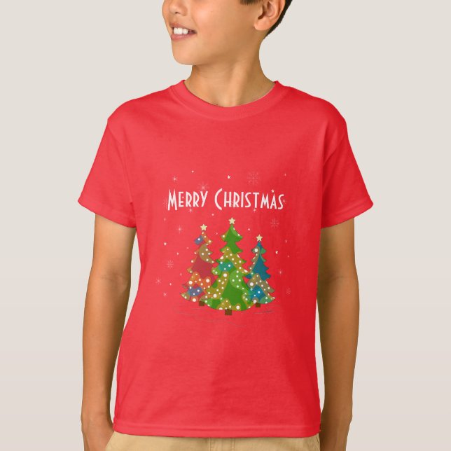 Camiseta Árvores de Natal Flocos de Neve Brincadeiras Verme (Frente)