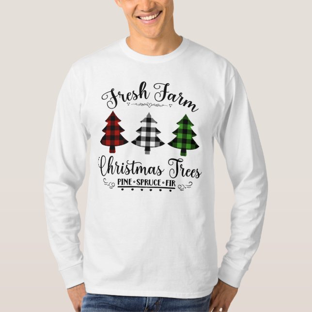Camiseta Árvores de Natal frescas de fazenda (Frente)
