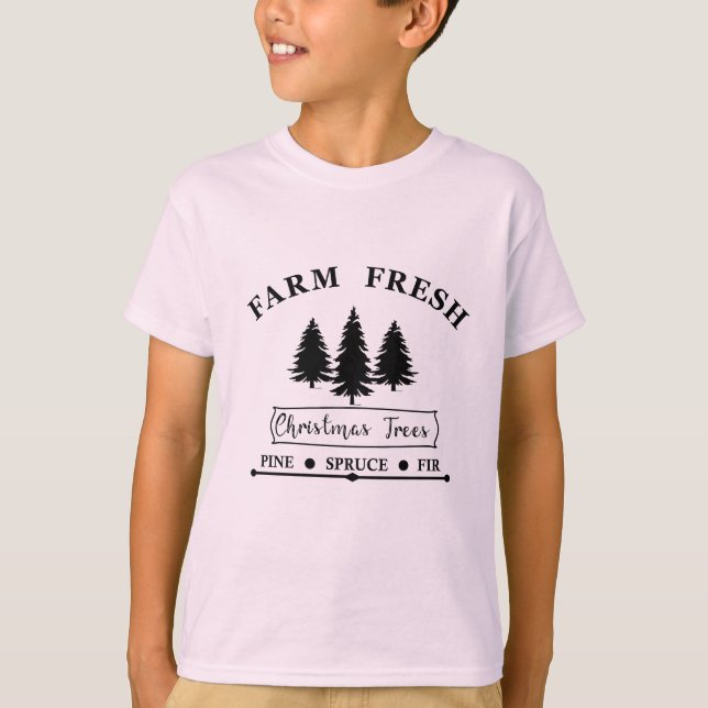 Camiseta Árvores de Natal frescas de fazenda (Frente)