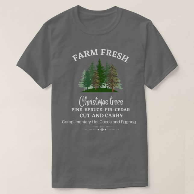 Camiseta ÁRVORES DE NATAL FRESCO, fazenda, PINOS, ESPRUDES, (Frente do Design)