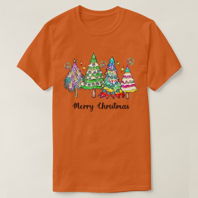 Camiseta Árvores de Natal Hippie, Boho Natal, Retro Chri (Frente do Design)