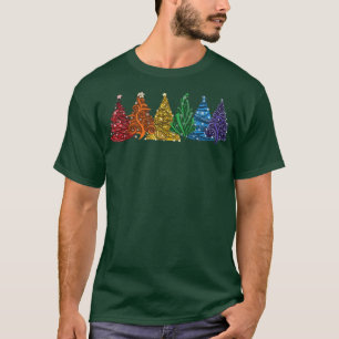 Camiseta Árvores de natal lindas do arco-íris Pajama Xmas V