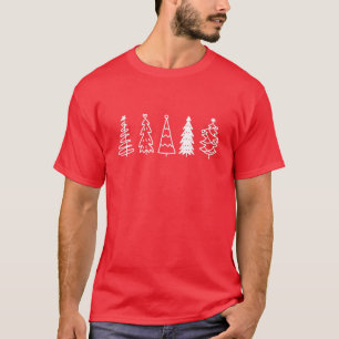 Camiseta Árvores de Natal - Mão Bonita Desenhada Pinheira X