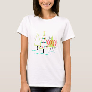 Camiseta árvores de natal modernas de meados do século retr