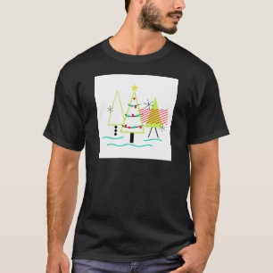 Camiseta árvores de natal modernas de meados do século retr