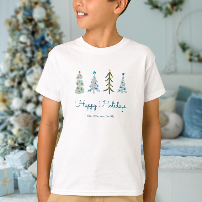 Camiseta Árvores de Natal na Escandinávia (Cute custom Scandinavian kids Christmas t-shirt with your text with Christmas trees)
