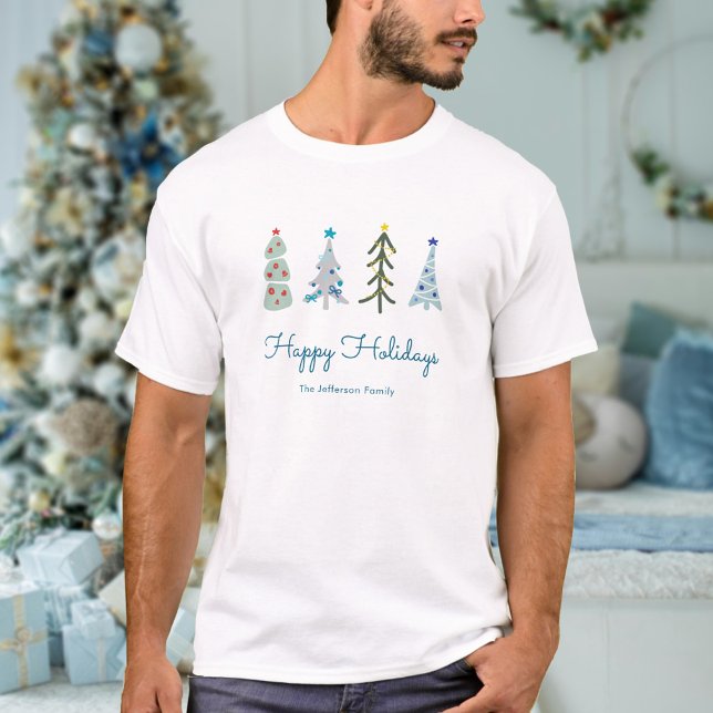 Camiseta Árvores de Natal na Escandinávia (Cute Scandinavian Christmas tshirt with your text. Personalize tshirts for you whole family.)