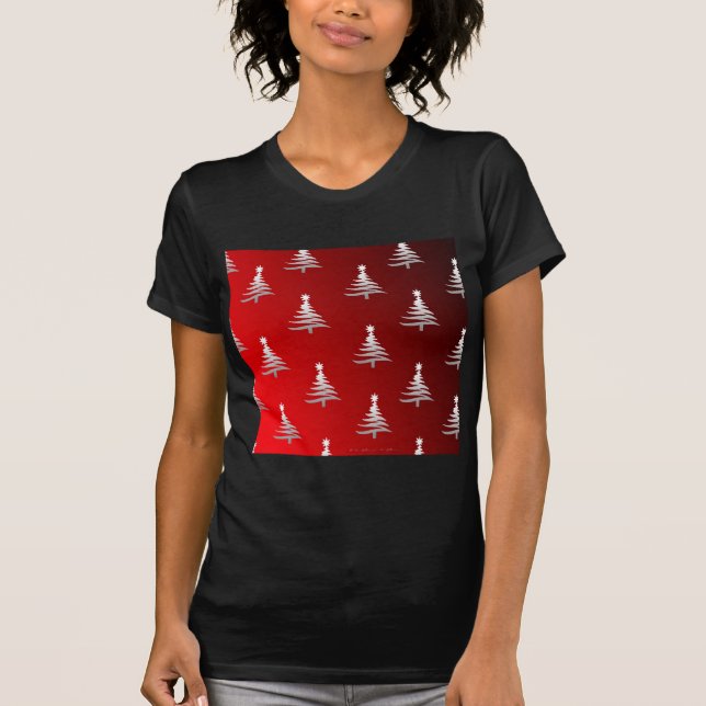 Camiseta Árvores de Natal Prateadas em Vermelho (Frente)