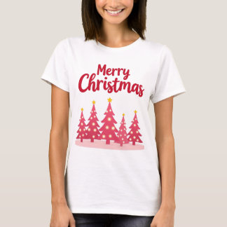 Camiseta Árvores de Natal Rosa Festivas "Feliz Natal"