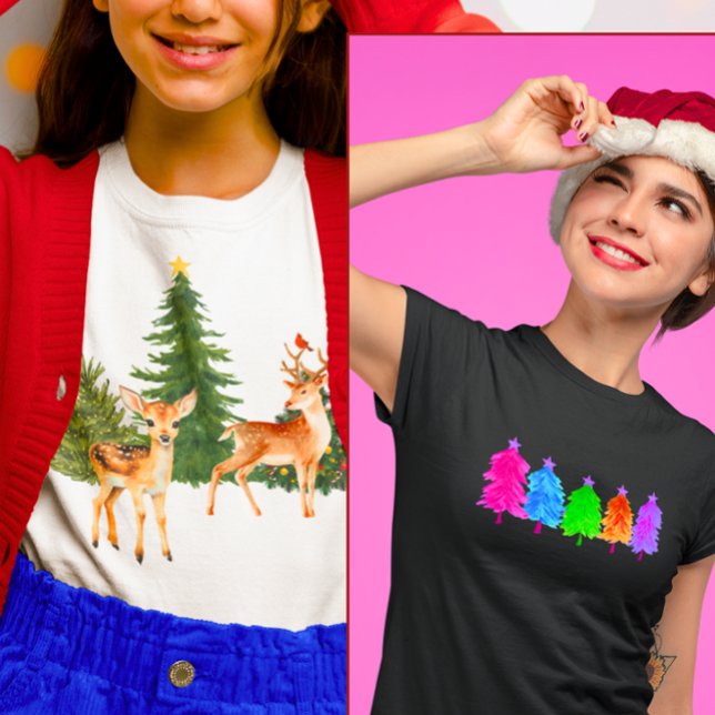 Camiseta Árvores de Natal Vibrantes (Criador carregado)