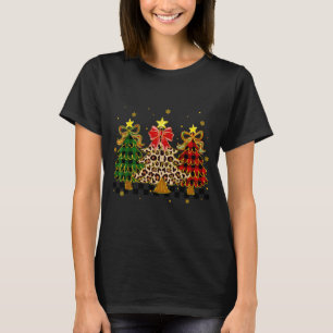 Camiseta Árvores de Natal Xadrez Vermelho Verde Xadrez Leop