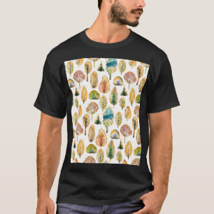 Camiseta Árvores de outono de aquarela, padrão sem costura.