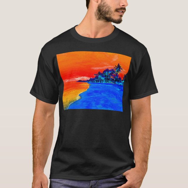 Camiseta Árvores de Palma Exóticas de Praia pop Art (Frente)