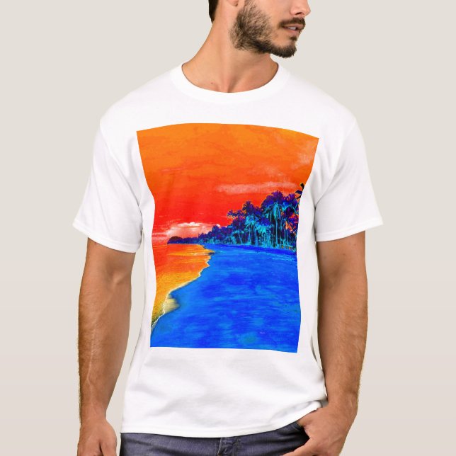 Camiseta Árvores de Palma Exóticas de Praia pop Art (Frente)