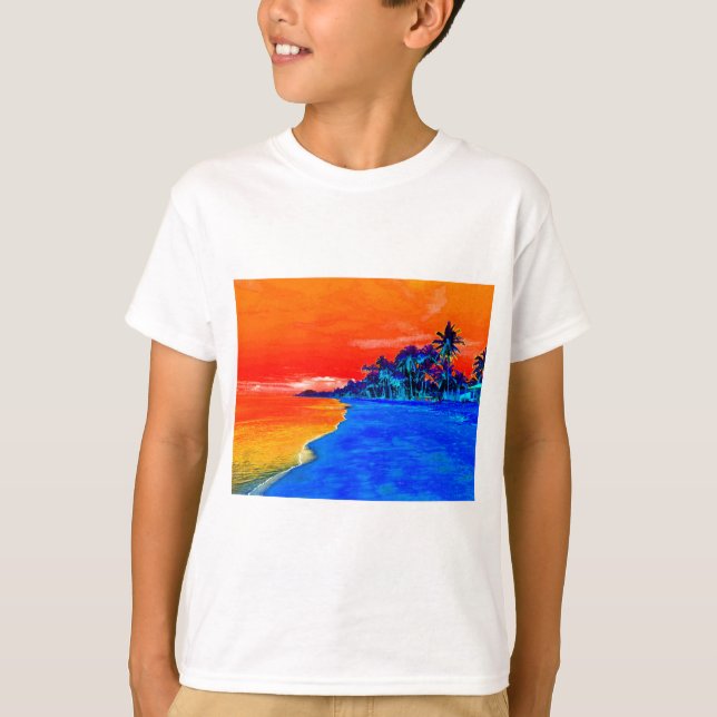 Camiseta Árvores de Palma Exóticas de Praia pop Art (Frente)