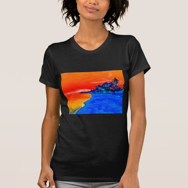 Camiseta Árvores de Palma Exóticas de Praia pop Art (Frente)