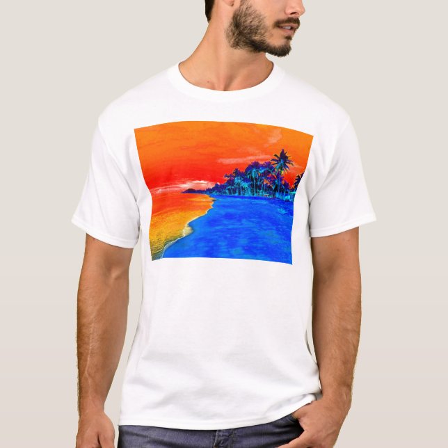 Camiseta Árvores de Palma Exóticas de Praia pop Art (Frente)