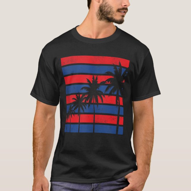 Camiseta Árvores de Palma Patrióticas dos EUA, Vermelho Bra (Frente)