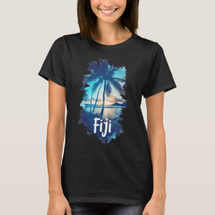 Camiseta Árvores de Palmeira de Fiji Praia Pôr do Sol Féria