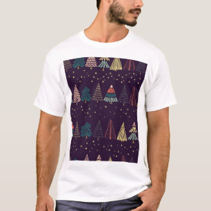 Camiseta Árvores de rabisco, estrelas, azul escuro.