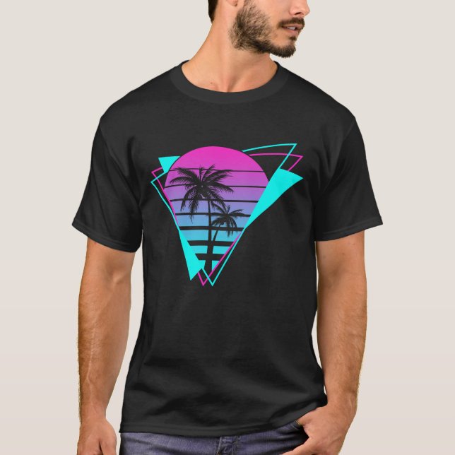 Camiseta Árvores Geométricas de Palmeiras Vaporwave Retroes (Frente)