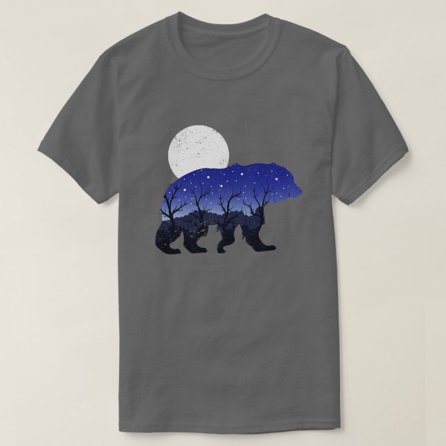 Camiseta Árvores Natureza Lua Noite Floresta Animal Urso Ca (Frente do Design)